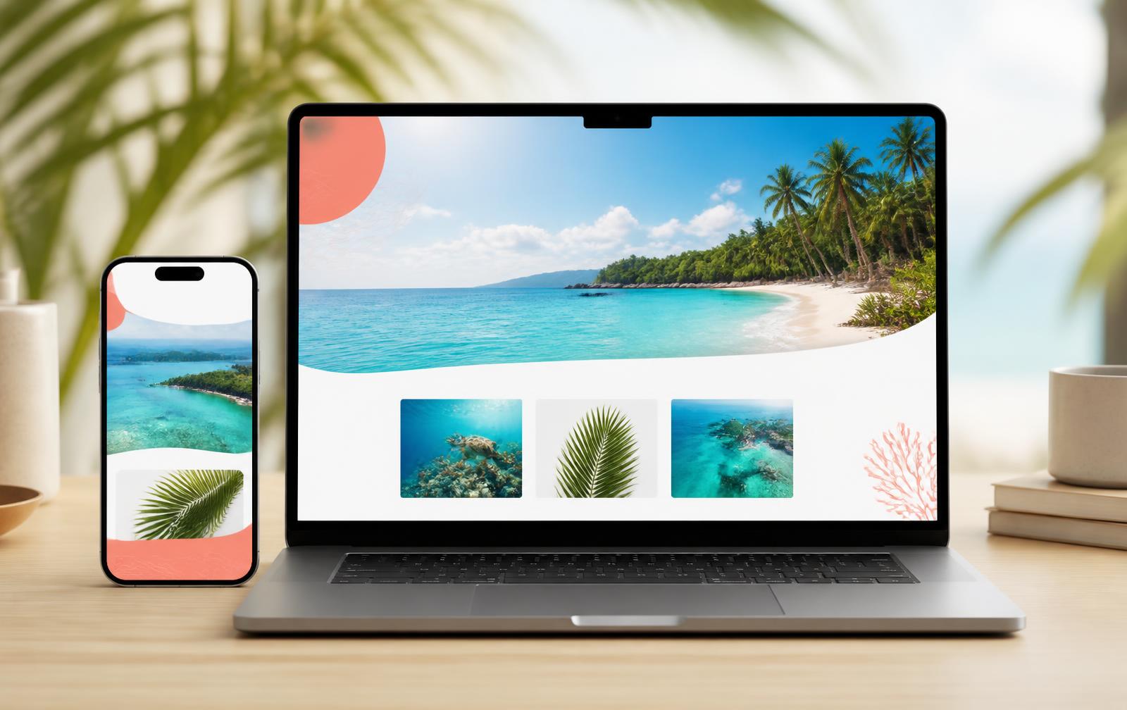 Responsive Caribbean business website displayed on a phone and laptop